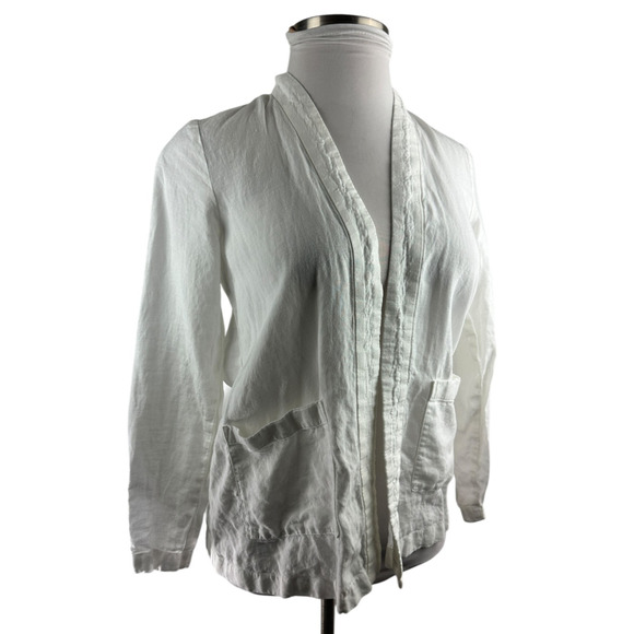 Pure Jill x J. Jill Linen Open Cardigan White Pockets LS Lagonlook Beachy XS - Picture 6 of 14